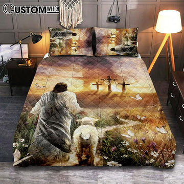 Have Faith On His Way Jesus Cross Lion Quilt Bedding Set Bedroom - Christian Bedroom Decor - Religious Quilt Bedding Set Prints