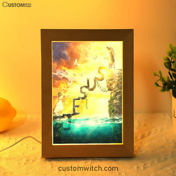 Have Faith Reaching His Hand Beautiful Girl Jesus Frame Lamp Art - Christian Art Decor - Religious Gifts Night Light