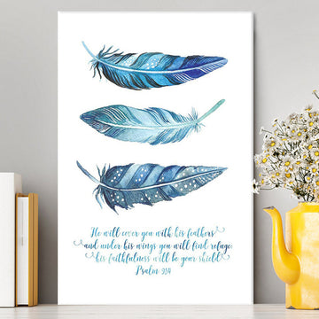 He Will Cover You With His Feathers Canvas Wall Art - Psalm 91 4 - Christian Canvas Wall Art Decor