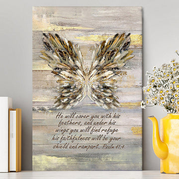 He Will Cover You With This Feathers Abstract Wings Canvas - Christian Wall Art - Religious Home Decor