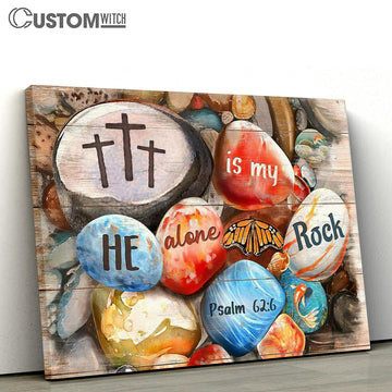 He Alone Is My Rock Beach Rock Cross Butterfly Canvas Wall Art - Bible Verse Canvas - Religious Prints