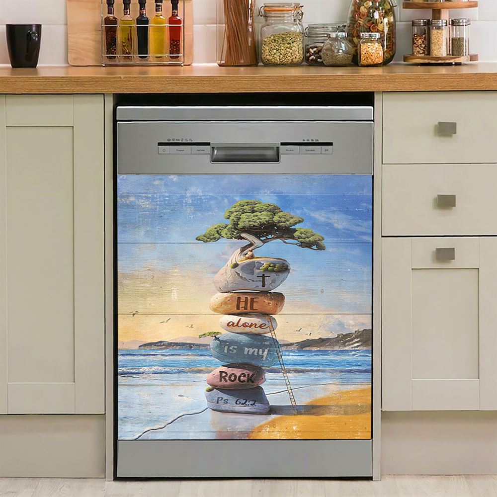 He Alone Is My Rock Rock Cairn Bonsai Dishwasher Cover, Bible Verse Dishwasher Stickers, Christian Inspirational Kitchen Decor