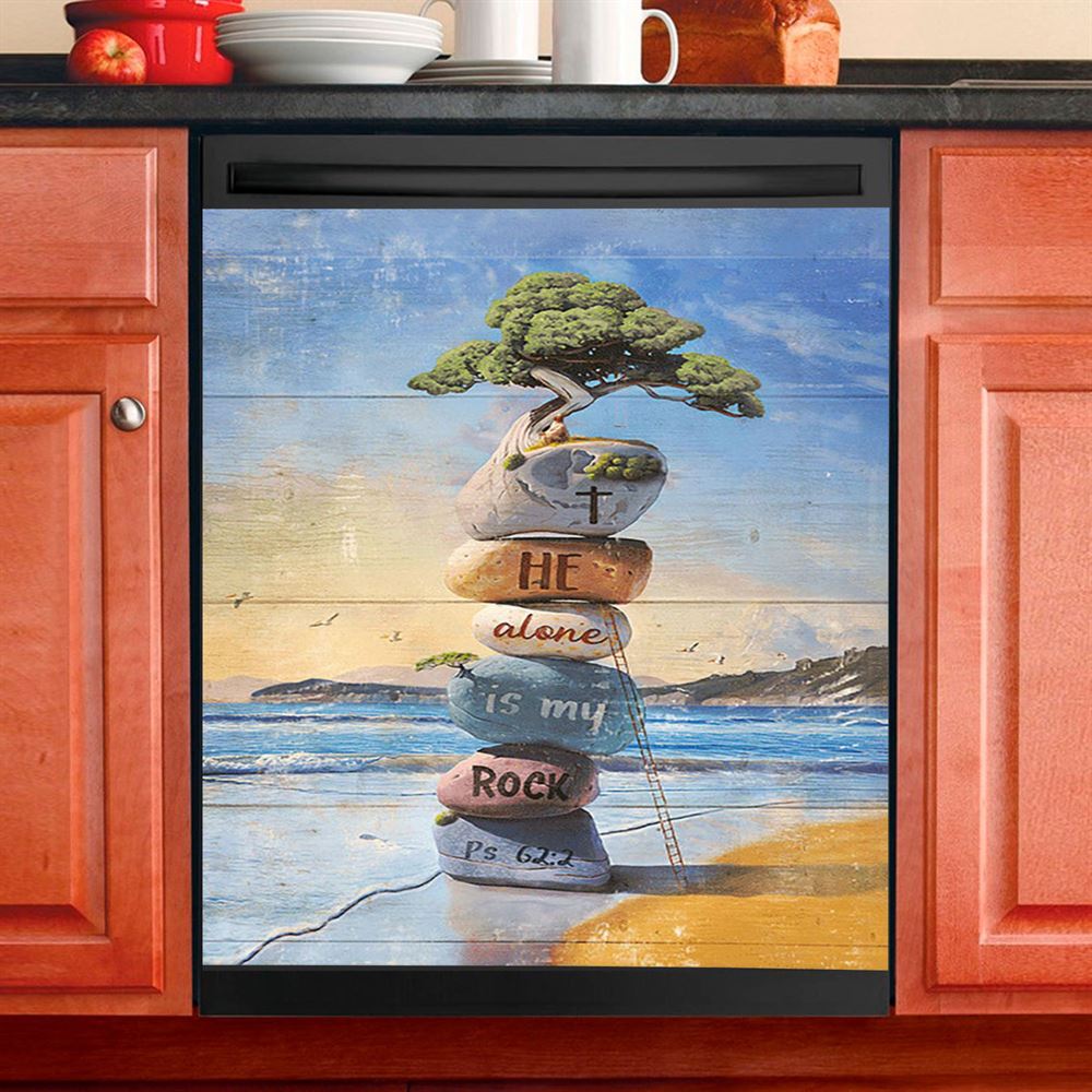 He Alone Is My Rock Rock Cairn Bonsai Dishwasher Cover, Bible Verse Dishwasher Stickers, Christian Inspirational Kitchen Decor