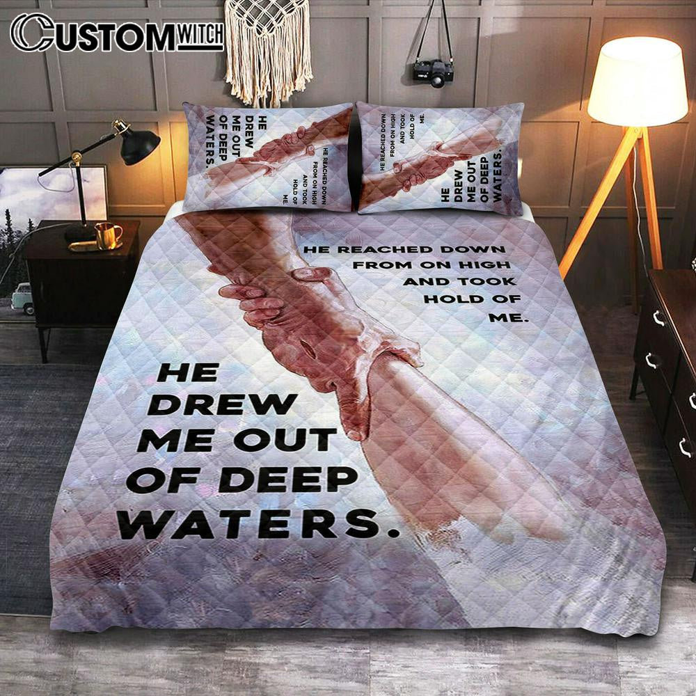 He Drew Me Out Of Deep Water Jessus Quilt Bedding Set Bedroom - Christian Cover Twin Bedding Quilt Bedding Set - Religious Quilt Bedding Set Prints