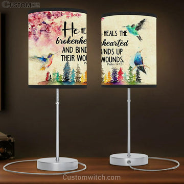 He Heals The Brokenhearted Psalm 1473 Bible Verse Table Lamp Gift - Christian Bedroom Decor