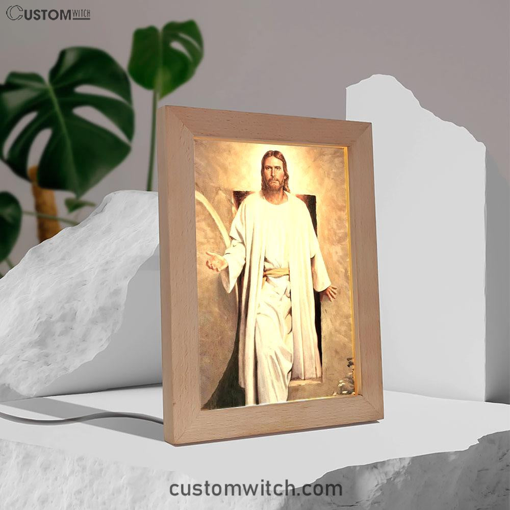 He Is Risen - White Jesus Picture 5 - Jesus Frame Lamp Art - Christian Art - Jesus Decor