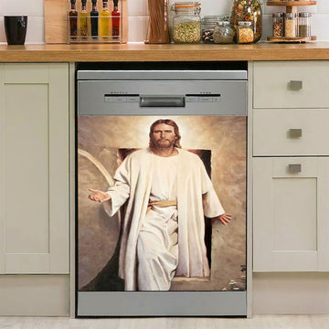 He Is Risen Cross Purple Ribbon Lily Flower Dishwasher Cover, Bible Verse Dishwasher Stickers, Christian Inspirational Kitchen Decor