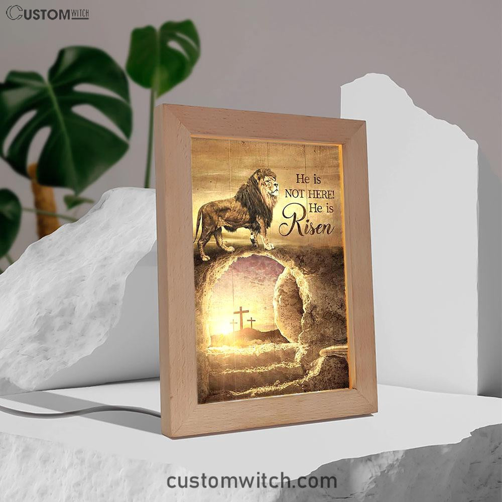 He Is Risen Frame Lamp - The Empty Tomb Lion Frame Lamp Art - Bible Verse Art - Christian Inspirational Decor