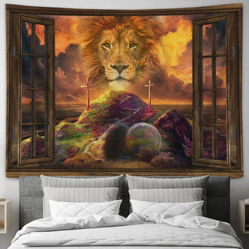 He Is Risen Tapestry - Lion Of Judah Easter Tapestry Wall Art - Christian Wall Decor