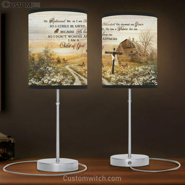 He Redeemed Me Table Lamp - Beautiful Farm Old Cross Daisy Field Butterfly Large Table Lamp Art - Christian Bedroom Decor - Religious Wall Decor