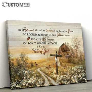 He Redeemed Me Canvas - Beautiful Farm Old Cross Daisy Field Butterfly Large Canvas Art - Christian Wall Decor - Religious Wall Decor
