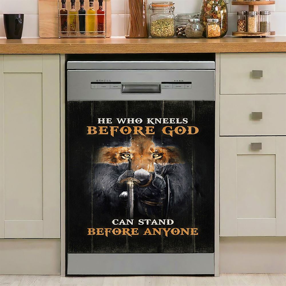 He Who Kneels Before God Can Stand Before Anyone Dishwasher Cover, Bible Verse Dishwasher Stickers, Christian Inspirational Kitchen Decor
