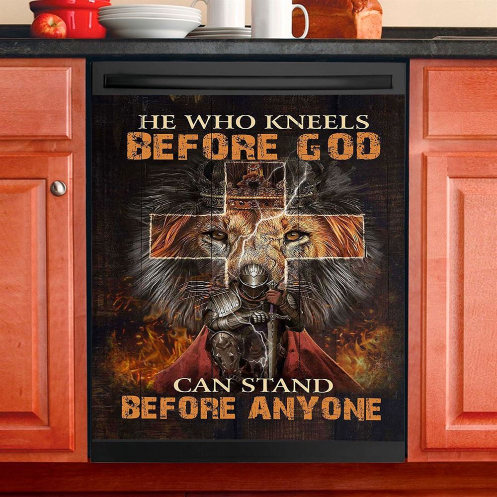 He Who Kneels Before God Dishwasher Cover, Warrior Of Christ Lion Of Judah Dishwasher Stickers, Christian Kitchen Decor