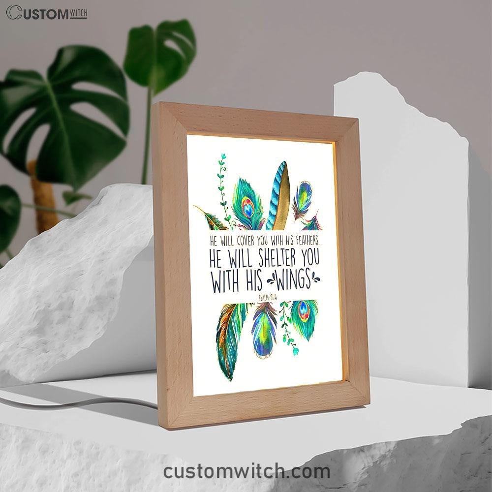 He Will Cover You With His Feathers Art Frame Lamp - Christian Night Light Decor