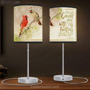 He Will Cover You With His Feathers Table Lamp Gift - Couple Cardinal - Christian Bedroom Decor