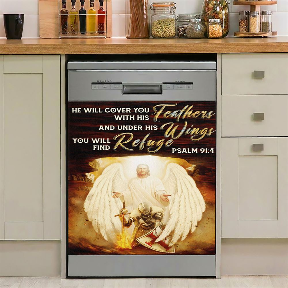 He Will Cover You With His Feathers Dishwasher Cover, Christian Dishwasher Stickers