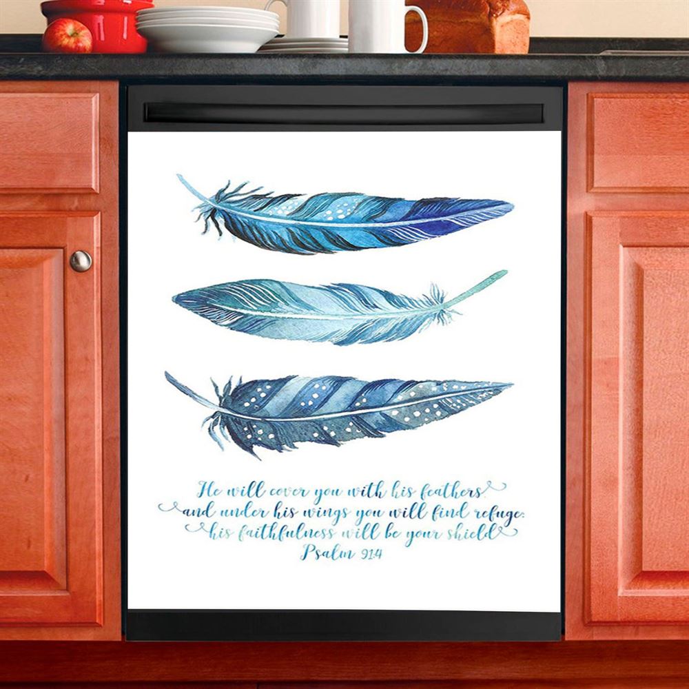 He Will Cover You With His Feathers Dishwasher Cover, Jesus Angel Wings Warrior Dishwasher Stickers, Christian Kitchen Decor