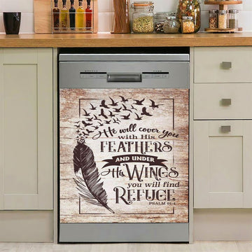He Will Cover You With His Feathers Dishwasher Cover, Psalm 91 4 Dishwasher Stickers, Christian Kitchen Decor