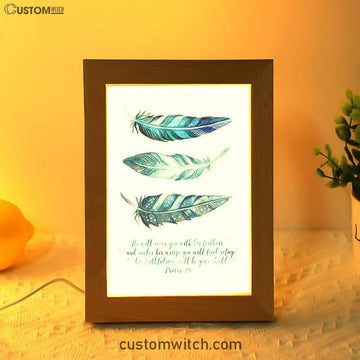 He Will Cover You With His Feathers Frame Lamp Art - Psalm 91 4 - Christian Night Light Decor