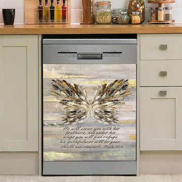 He Will Cover You With This Feathers Abstract Wings Dishwasher Cover, Christian Dishwasher Stickers, Religious Kitchen Decor