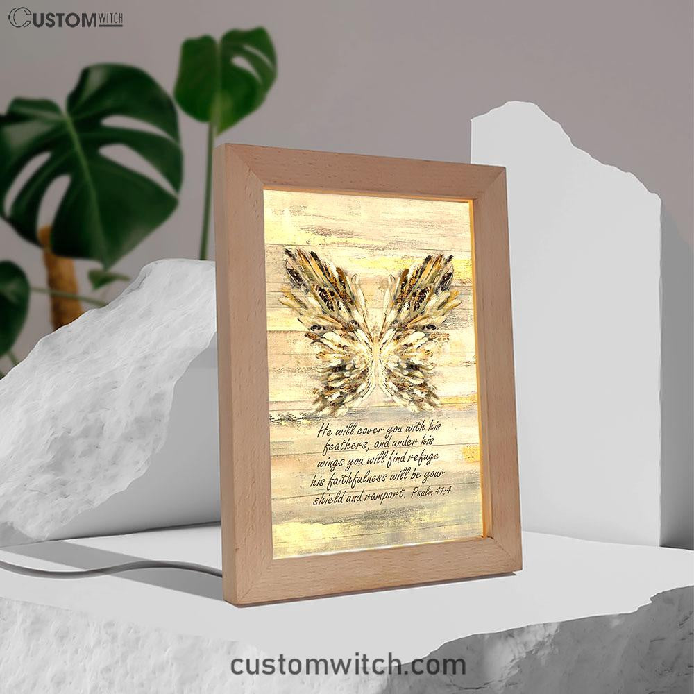He Will Cover You With This Feathers Abstract Wings Frame Lamp - Christian Art - Religious Home Decor