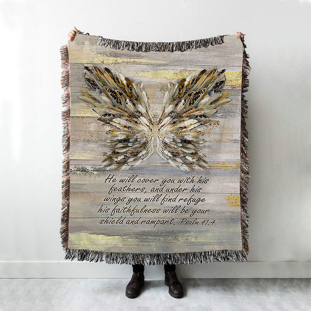 He Will Cover You With This Feathers Abstract Wings Woven Blanket - Christian Throw Blanket - Religious Home Decor