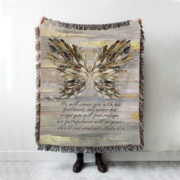 He Will Cover You With This Feathers Abstract Wings Woven Blanket - Christian Throw Blanket - Religious Home Decor