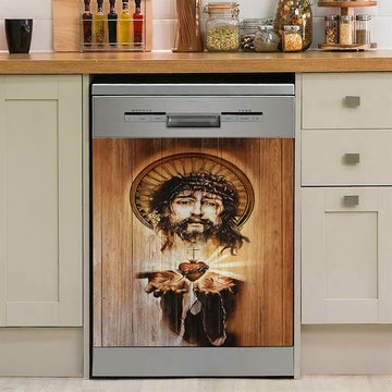 Heart Jesus Face Crown Of Thorn Jesus Dishwasher Cover, Christian Dishwasher Stickers, Bible Verse Kitchen Decor