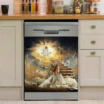 Heaven Holy Spirit Dove Stair To Heaven Welcome Home Dishwasher Cover, Christian Dishwasher Stickers, Bible Verse Kitchen Decor