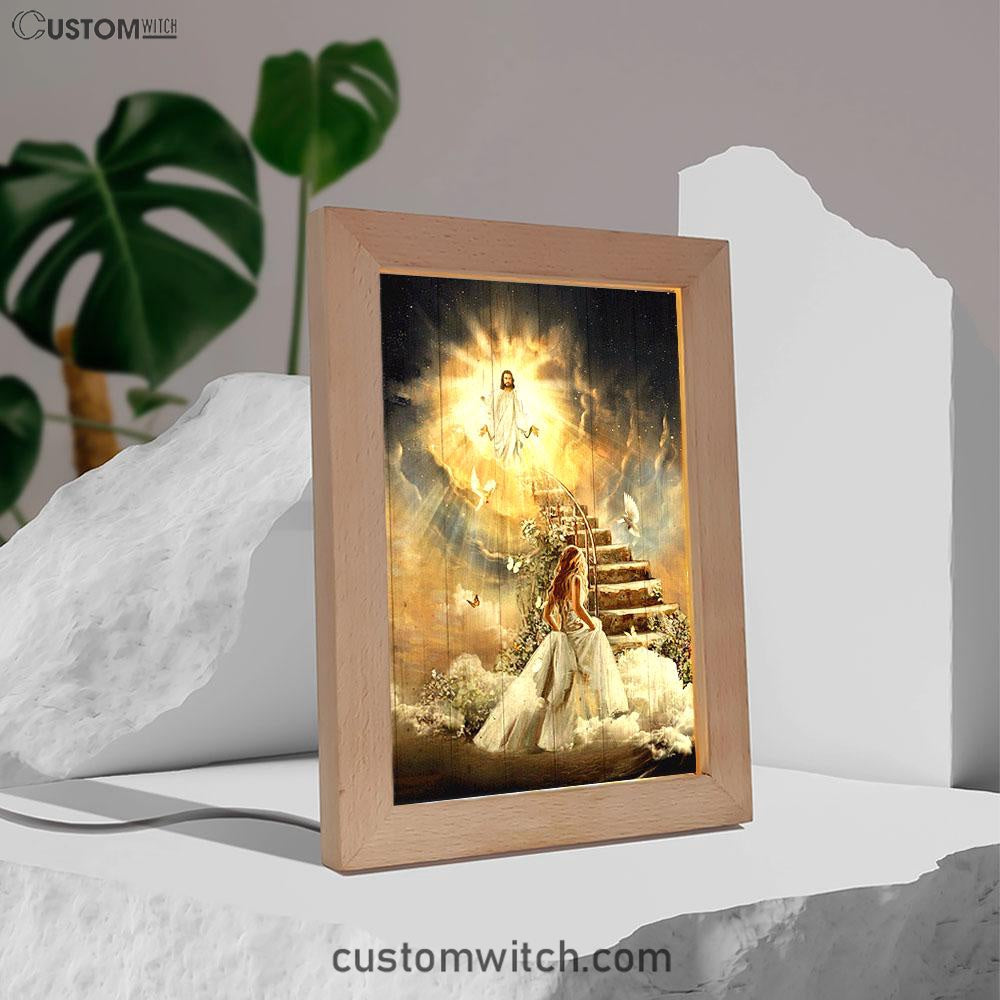 Heaven Holy Spirit Dove Stair To Heaven Welcome Home Frame Lamp Art - Christian Night Light - Bible Verse Wooden Lamp