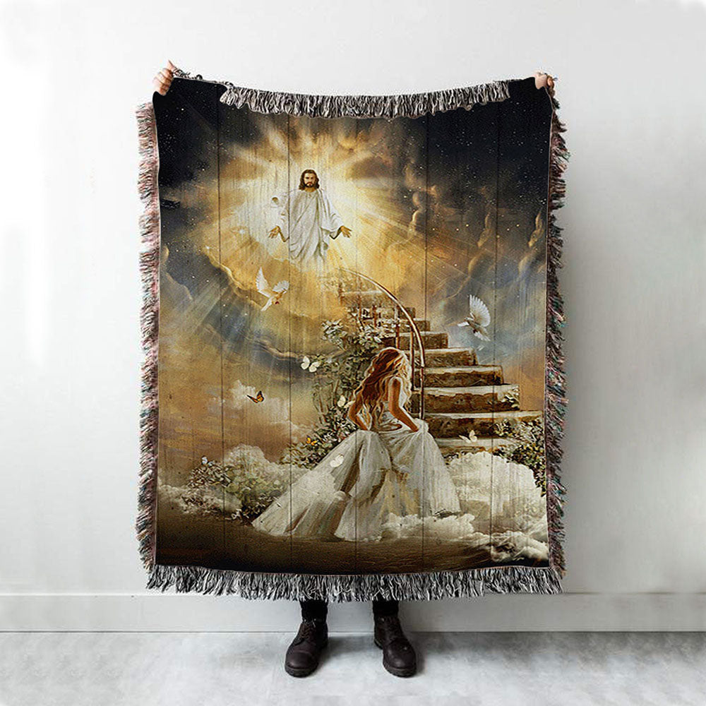 Heaven Holy Spirit Dove Stair To Heaven Welcome Home Woven Throw Blanket - Christian Woven Blanket Prints - Bible Verse Woven Blanket Art