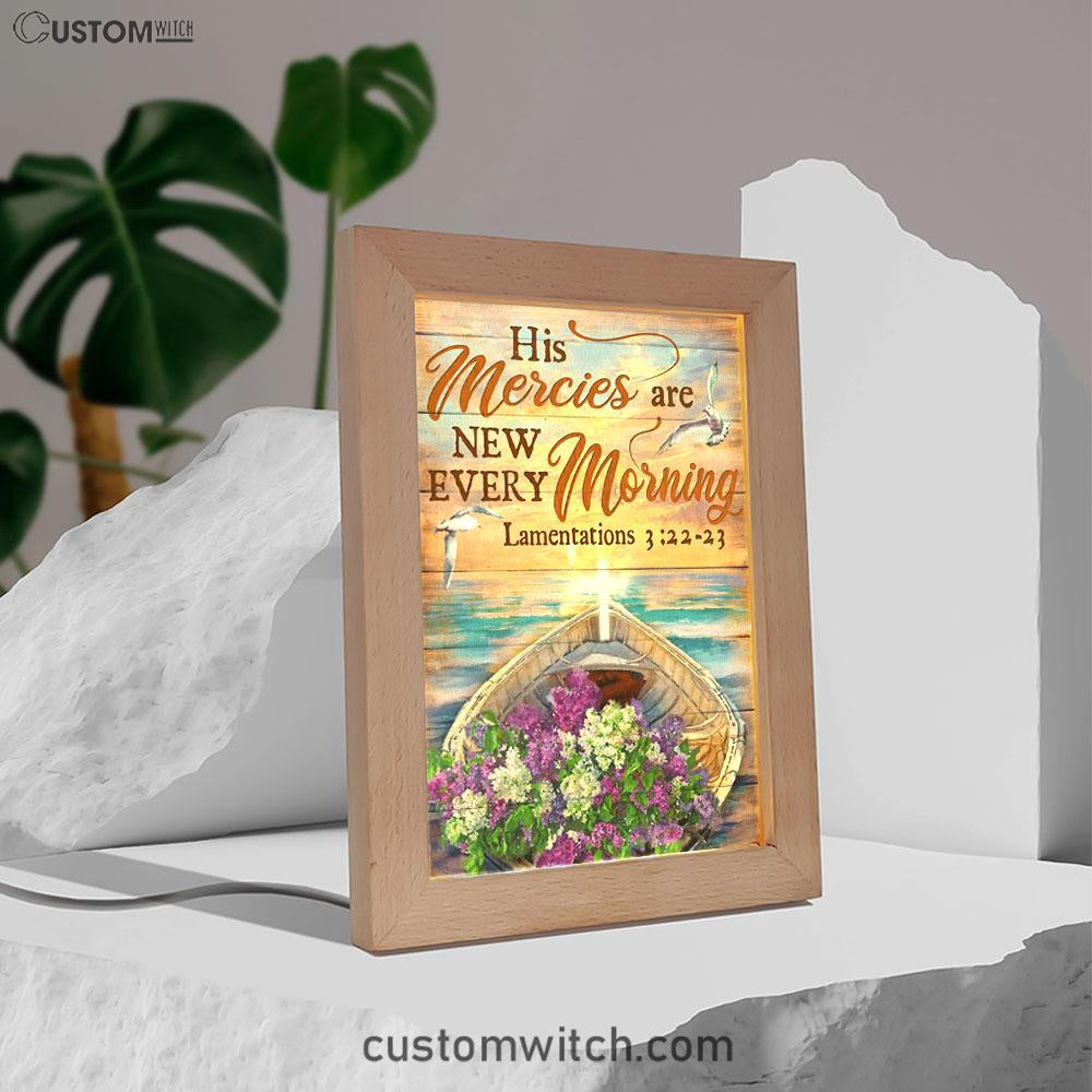 His Mercies Are New Every Morning Boat Flower Cross Frame Lamp Art - Christian Art Decor - Religious Gifts Night Light