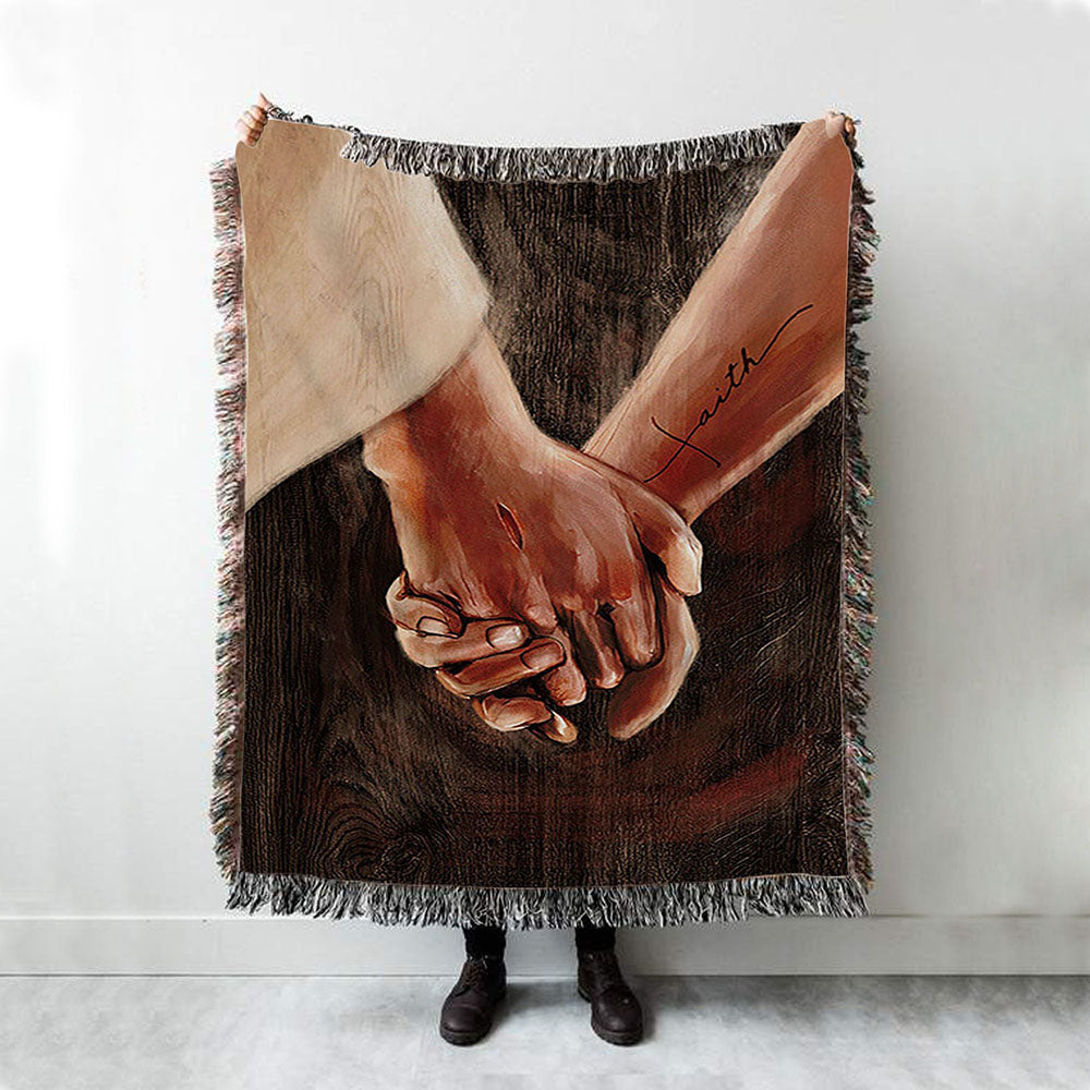 Holding Hand With Jesus Woven Throw Blanket - Bible Verse Woven Blanket Art - Inspirational Art - Christian Home Decor