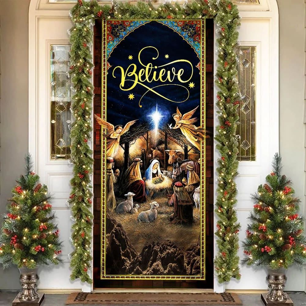 Holy Family Christmas Door Cover, Jesus Is Born, Christian Door Decor, Door Christian Church, Christian Door Plaques