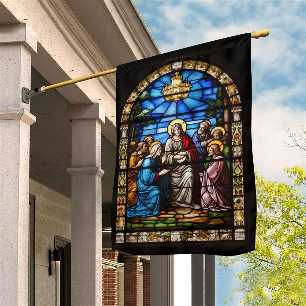 Holy Family Stained Glass Depiction Of Mary Flag, Christian Christmas House Flag, Christmas Outdoor Decor Ideas