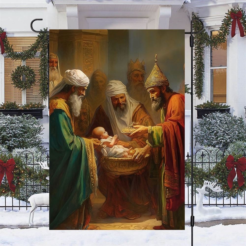 Holy Family The Magi&#39;s Homage FLag, Christian Christmas House Flag, Christmas Outdoor Decor Ideas