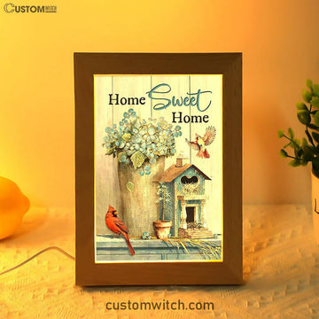 Home Sweet Home Blue Hydrangea Red Cardinals Frame Lamp Art - Bible Verse Art - Christian Inspirational Decor