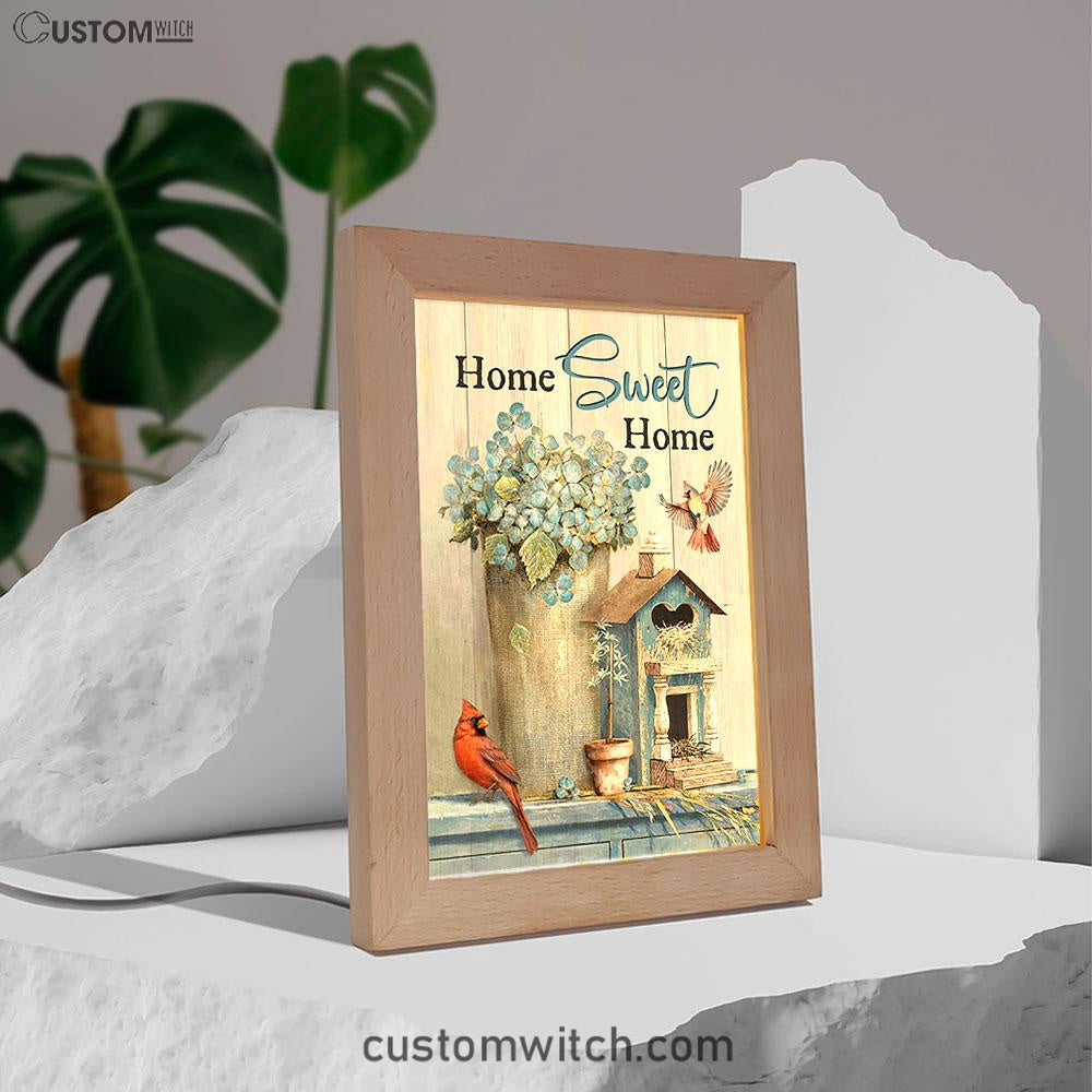 Home Sweet Home Blue Hydrangea Red Cardinals Frame Lamp Art - Bible Verse Art - Christian Inspirational Decor