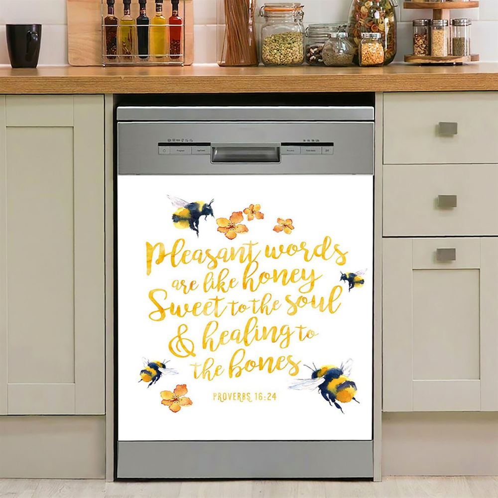 Honey Bee Dishwasher Cover, Pleasant Words Are Like Honey, Proverbs 16 24 Christian Kitchen Decor