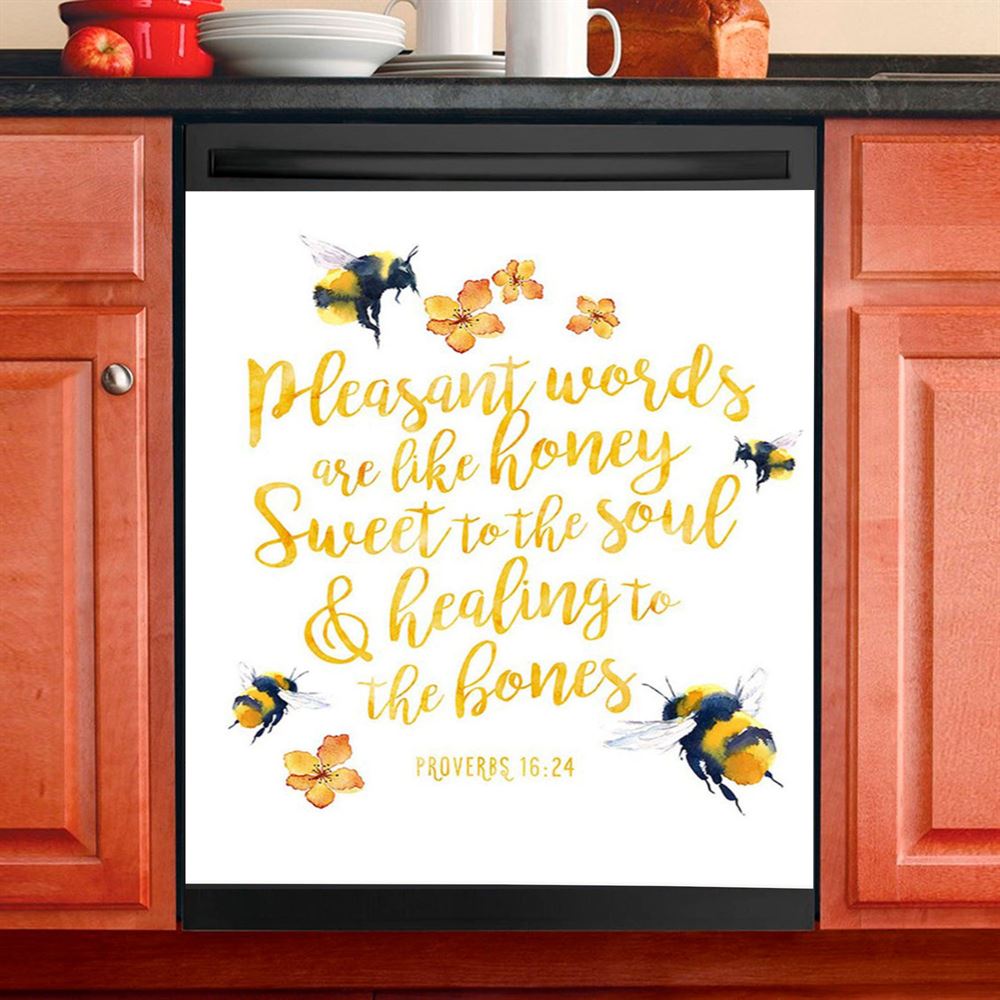 Honey Bee Dishwasher Cover, Pleasant Words Are Like Honey, Proverbs 16 24 Christian Kitchen Decor