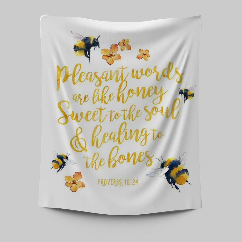 Honey Bee Tapestry Wall Decor - Pleasant Words Are Like Honey - Proverbs 16 24 - Christian Tapestries Wall Art Decor