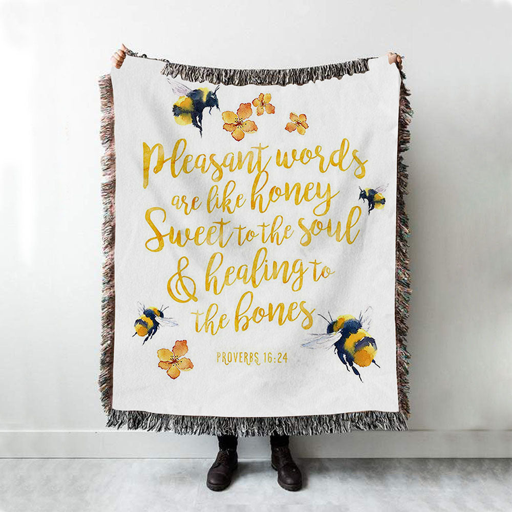 Honey Bee Woven Boho Blanket - Pleasant Words Are Like Honey - Proverbs 16 24 - Christian Woven Throw Blanket Decor