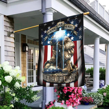 Honoring Our Heroes Remember Their Sacrifice Jesus Cross Flag, Outdoor Christian House Flag, Christian Flag, Scripture Flag, Garden Banner