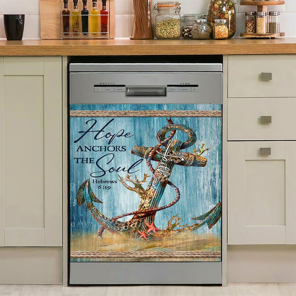 Hope Anchors The Soul Deep Ocean Red Starfish Dishwasher Cover, Bible Verse Dishwasher Stickers, Christian Inspirational Kitchen Decor