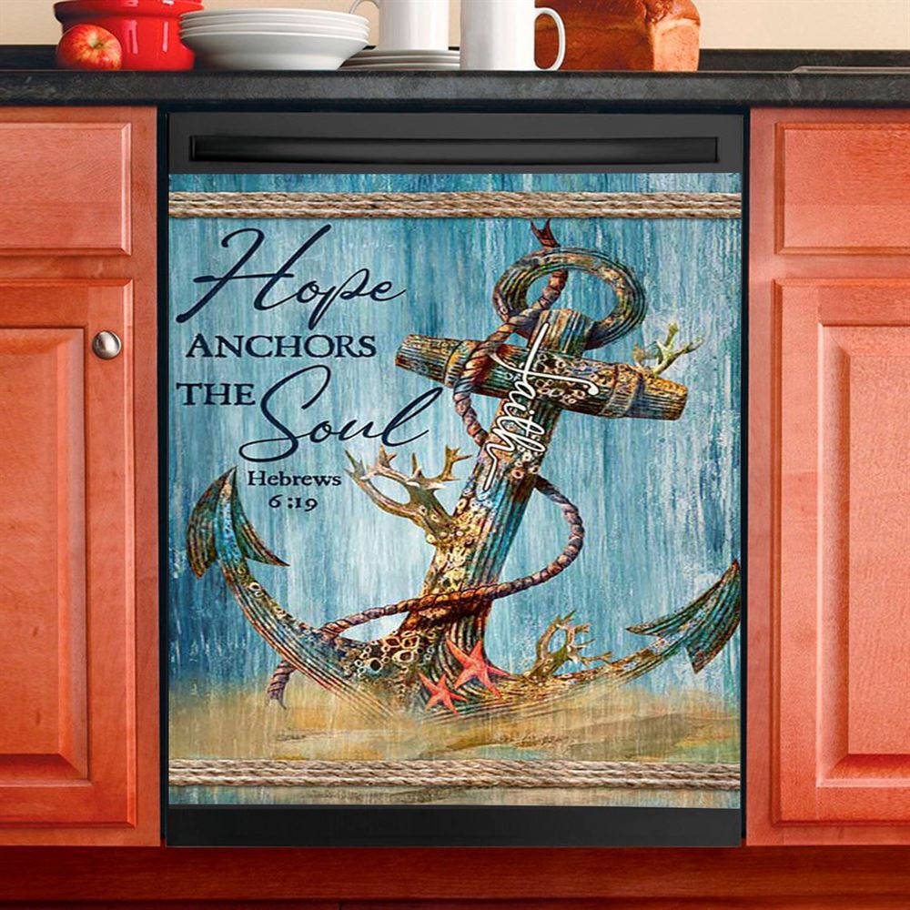 Hope Anchors The Soul Deep Ocean Red Starfish Dishwasher Cover, Bible Verse Dishwasher Stickers, Christian Inspirational Kitchen Decor