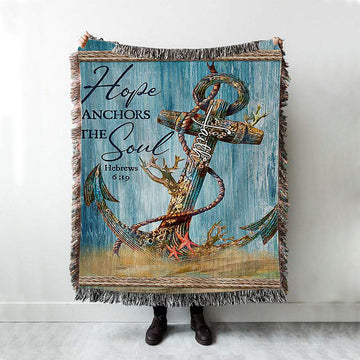 Hope Anchors The Soul Deep Ocean Red Starfish Woven Blanket Art - Bible Verse Throw Blanket - Christian Inspirational Boho Blanket