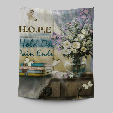 Hope Hold On Pain Ends Butterfly Flower Window Tapestry Wall Art - Christian Wall Art Decor - Religious Tapestries Wall Hanging Prints
