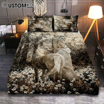 Horse Walking With Jesus Into The Forest Quilt Bedding Set Art - Bible Verse Bedroom