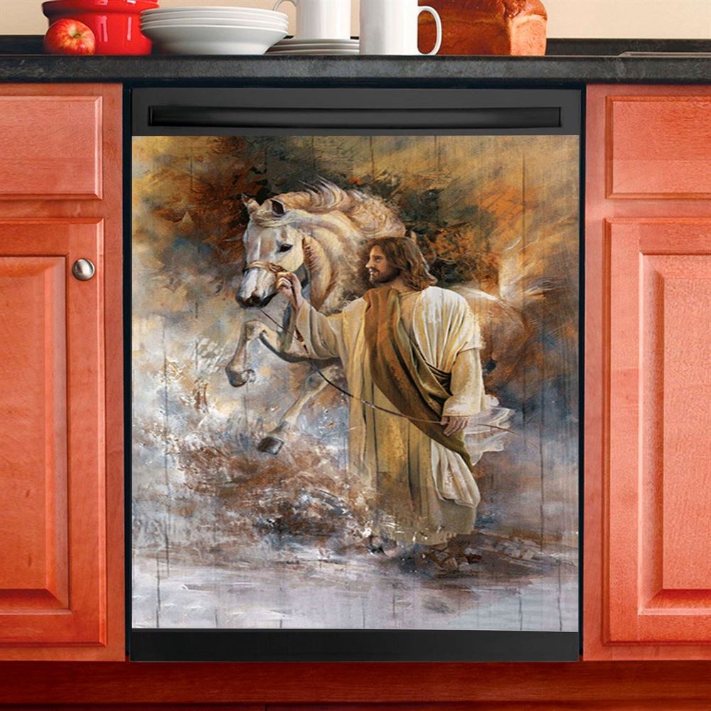 Horse And Jesus Christ Dishwasher Cover, Bible Verse Dishwasher Stickers, Christian Inspirational Kitchen Decor