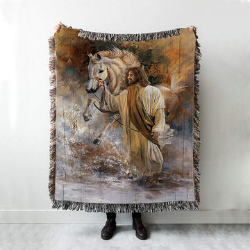 Horse And Jesus Christ Woven Blanket Art - Bible Verse Throw Blanket - Christian Inspirational Boho Blanket